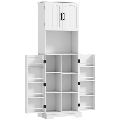 181.5 cm Freestanding Storage Cabinet, Tall Kitchen Cupboard with Adjustable Shelves, 8 Door Spice Racks, White