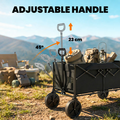 95L Foldable Festival Trolley on Wheels, Collapsible Wagon Cart with Adjustable Handle and 2 Cup Holders, Black