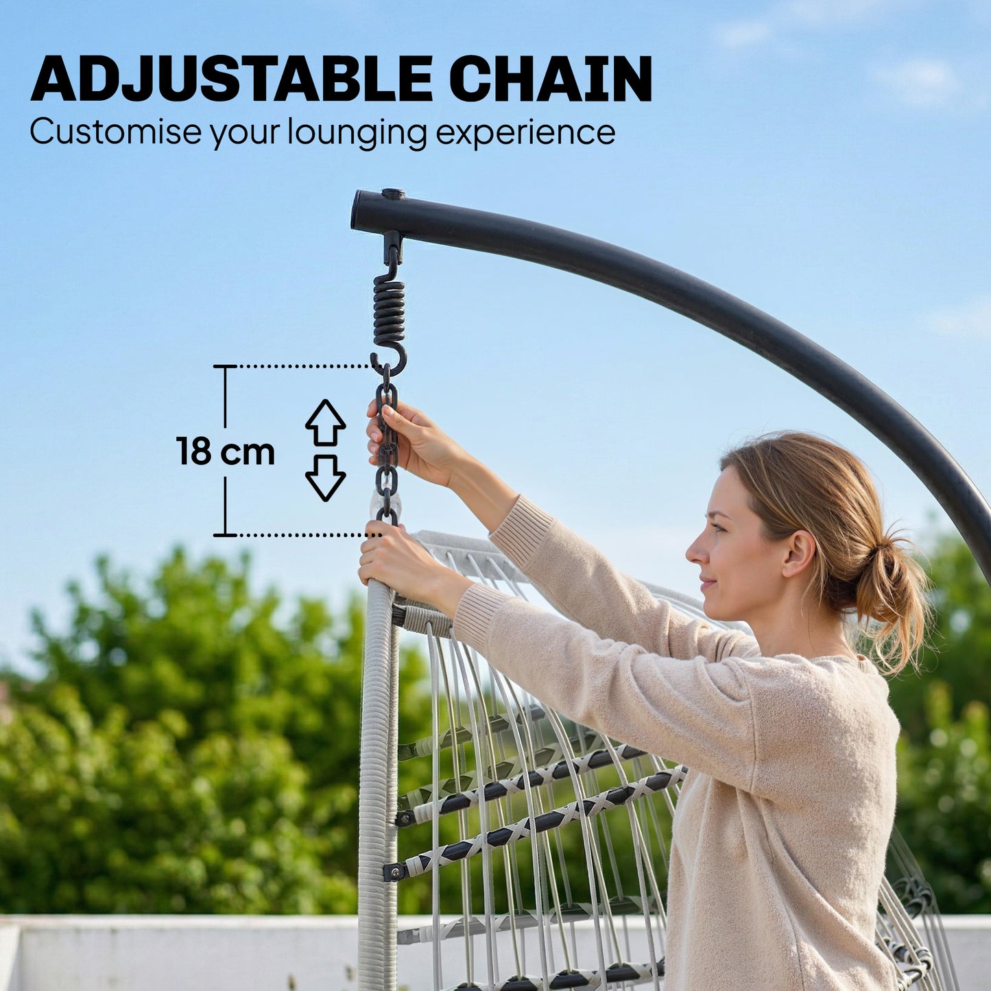 Hanging Egg Chair, Indoor Outdoor Hammock Swing Chair with Stand, Safety Strap, Foldable Basket, Light Grey