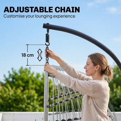Hanging Egg Chair, Indoor Outdoor Hammock Swing Chair with Stand, Safety Strap, Foldable Basket, Light Grey