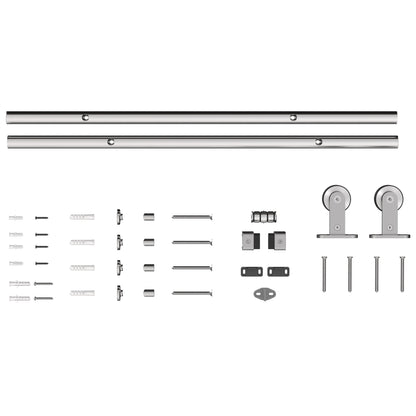 Sliding Door Hardware Kit Heavy Duty 304 Stainless Steel 152 cm Wide Door Silver Tone