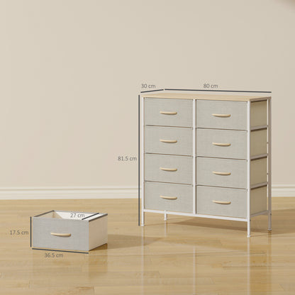 Fabric Chest of Drawers, Industrial Bedroom Dresser with 8 Fabric Drawers, Steel Frame and Wooden Top for Nursery