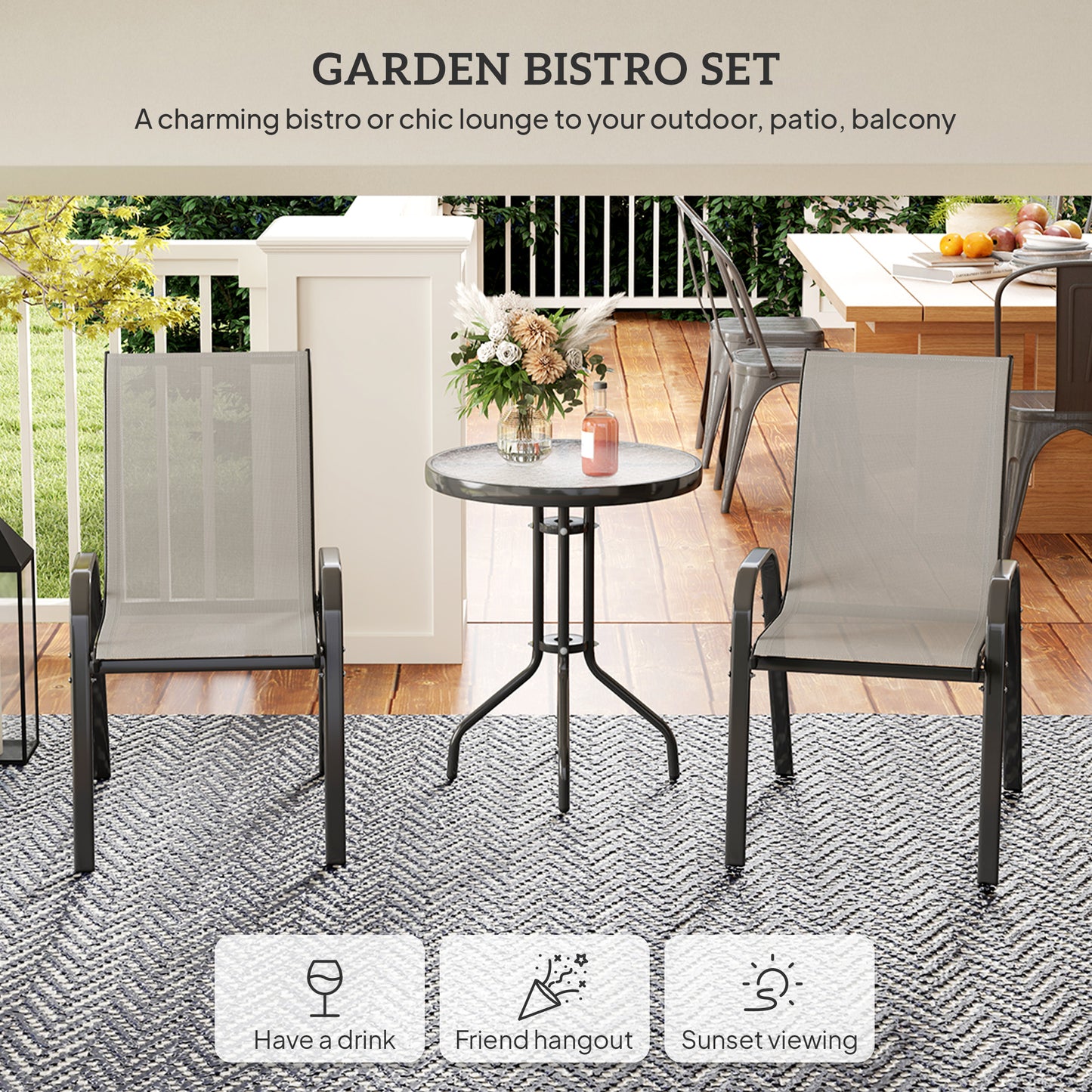 Three-Piece Outdoor Garden Set - Light Grey