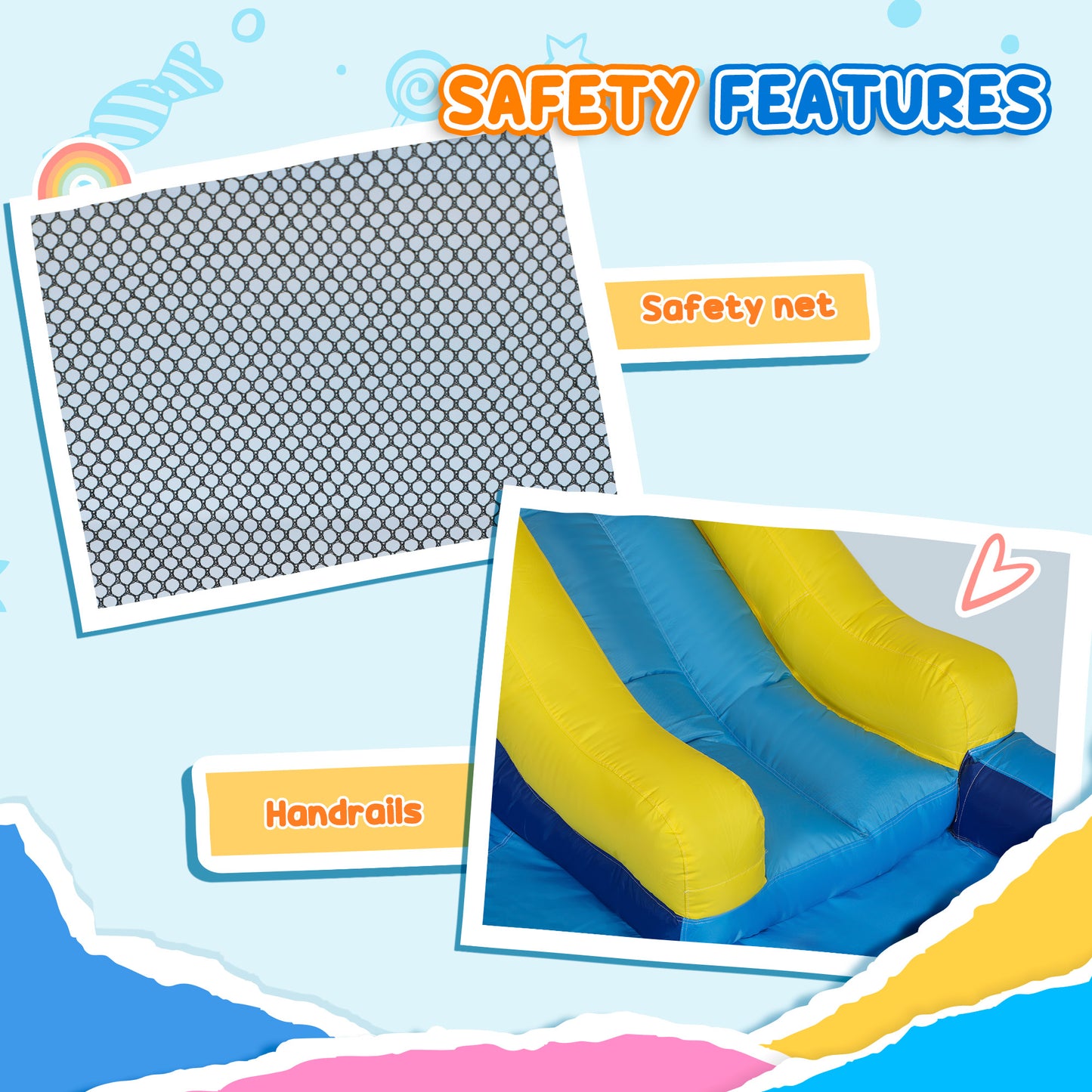 5 in 1 Bouncy Castle for Children with 550W Blower, Water Slide, Splash Pool, Jumping Area, Climbing Wall, Cannon