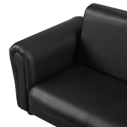Kids Sofa Bed Kids Twin Sofa Toddler Chair 2 Seater Kids Twin Sofa Chair Boys Girls Couch w/ Footstool (Black)