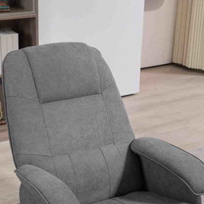 Linen Swivel Recliner Chair with Footstool, Upholstered Reclining Armchair with Wooden Base for Living Room, Grey