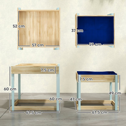 2 PCS Wooden Outdoor Sand and Water Play Tables with Bottom Liner for Kids Aged 3-8 Years Old, Natural Wood Finish