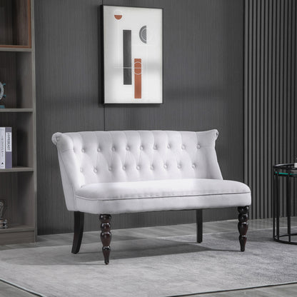 Velvet 2 Seater Sofa, Button Tufted Wingback Loveseat with Rubber Wood Legs for Living Room, Bedroom, Grey