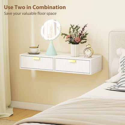 Modern Floating Nightstands Set of 2, Wall Mounted Bedside Tables with Wave Drawer White