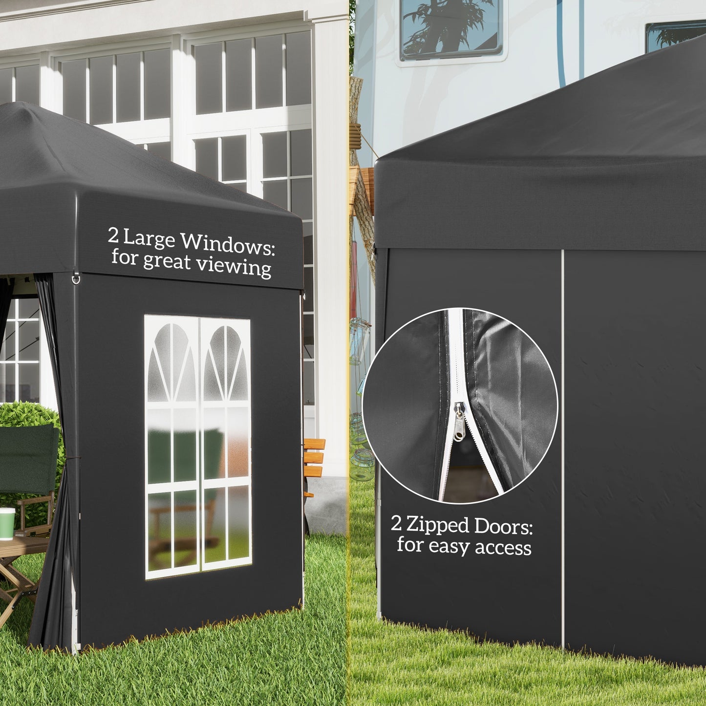 2 x 2 m Garden Pop Up Gazebo, Wedding Party Tent Marquee, Water Resistant Awning Canopy with Sidewalls, Windows, Carry Bag