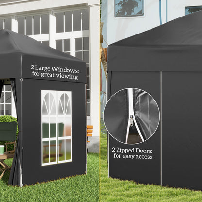 2 x 2 m Garden Pop Up Gazebo, Wedding Party Tent Marquee, Water Resistant Awning Canopy with Sidewalls, Windows, Carry Bag