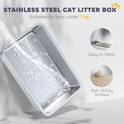 Extra Large Stainless Steel Litter Box, Enclosed Cat Litter Tray with Scoop, Deodorizer Bag, Front-Entry and Top-Exit
