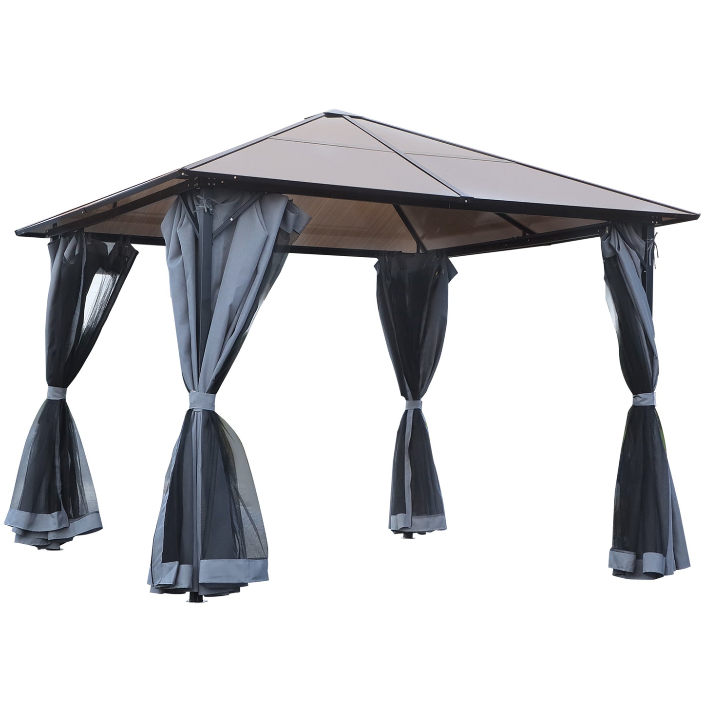 3m x 3m Hardtop Metal Frame Gazebo with 4 curtains, 100 kg Snow Load Capacity, Black