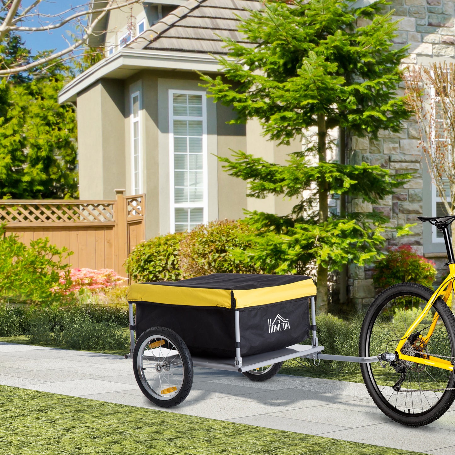 Two-Wheel Bicycle Large Cargo Wagon Trailer Oxford Fabric, Folding Storage, & Removable Cover, Yellow