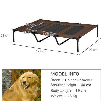 Raised Dog Bed Cooling Elevated Pet Cot with Breathable Mesh for Indoor Outdoor Use Brown, XX Large, 122 x 92 x 23cm
