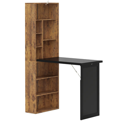 Folding Desk with Blackboard Multi-function Computer Office Workstation Side Shelf for Home Office, Rustic Brown