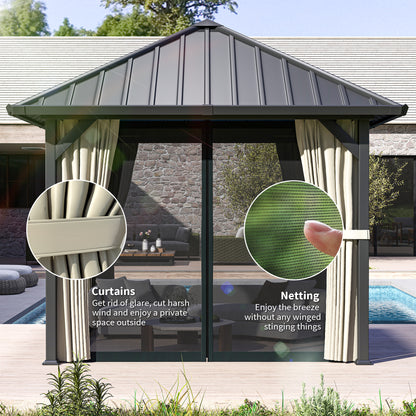 3 x 3(m) Hardtop Gazebo with Galvanised Steel Roof and Water Gutter, Waterproof Permanent Pavilion Garden Gazebo