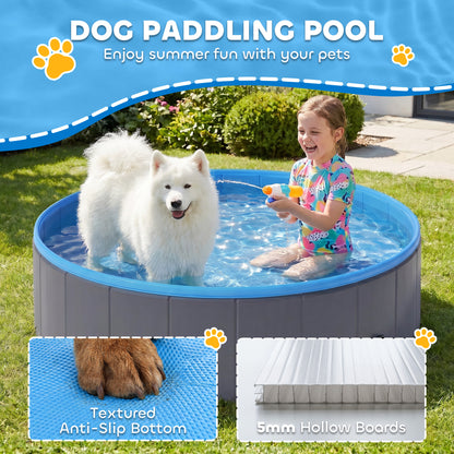 Foldable Dog Pool for Puppies and Ducks Dog Paddling Pool Bath Tub, Dark Grey, 120 x 30cm