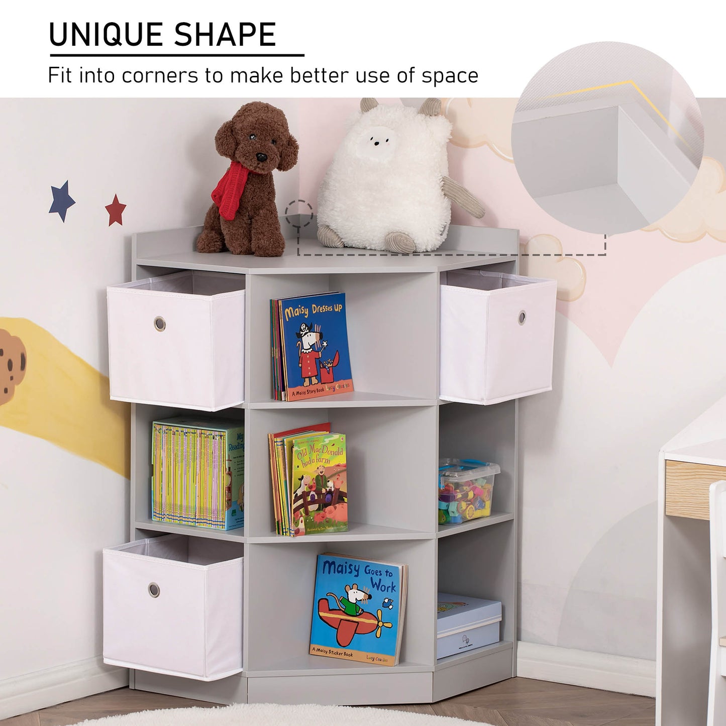 Kids Bookcase, 3 Tier Toy Organiser Storage Unit BookShelf with 3 Non-woven Fabric Drawers, Anti-tip Device, for Bedroom