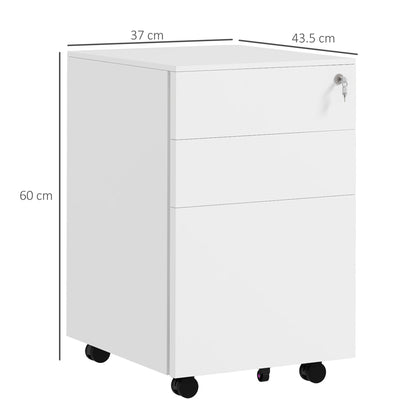 3-Drawer Vertical Filing Cabinet with Pencil Tray, Lock and 5 Wheels, Steel Mobile File Cabinet, for A4