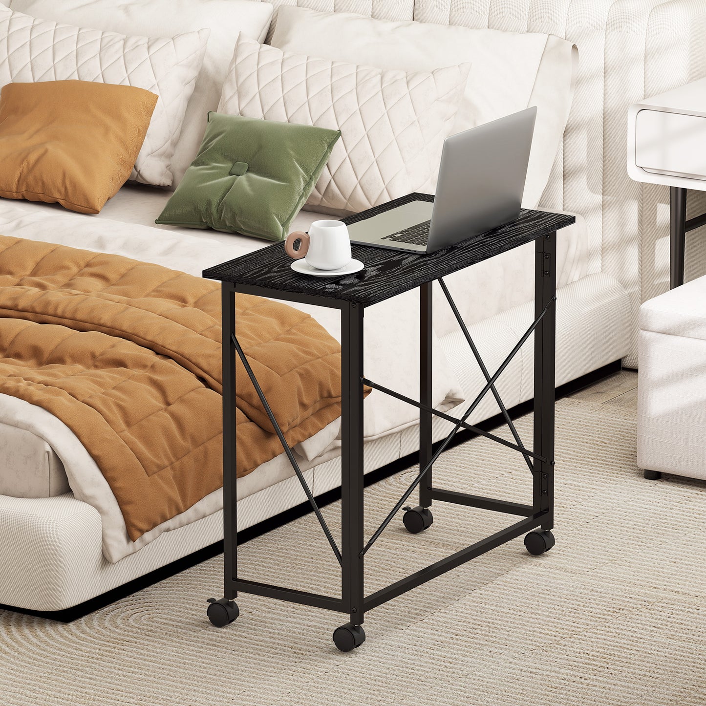 80 cm Folding Desk on Wheels - Black