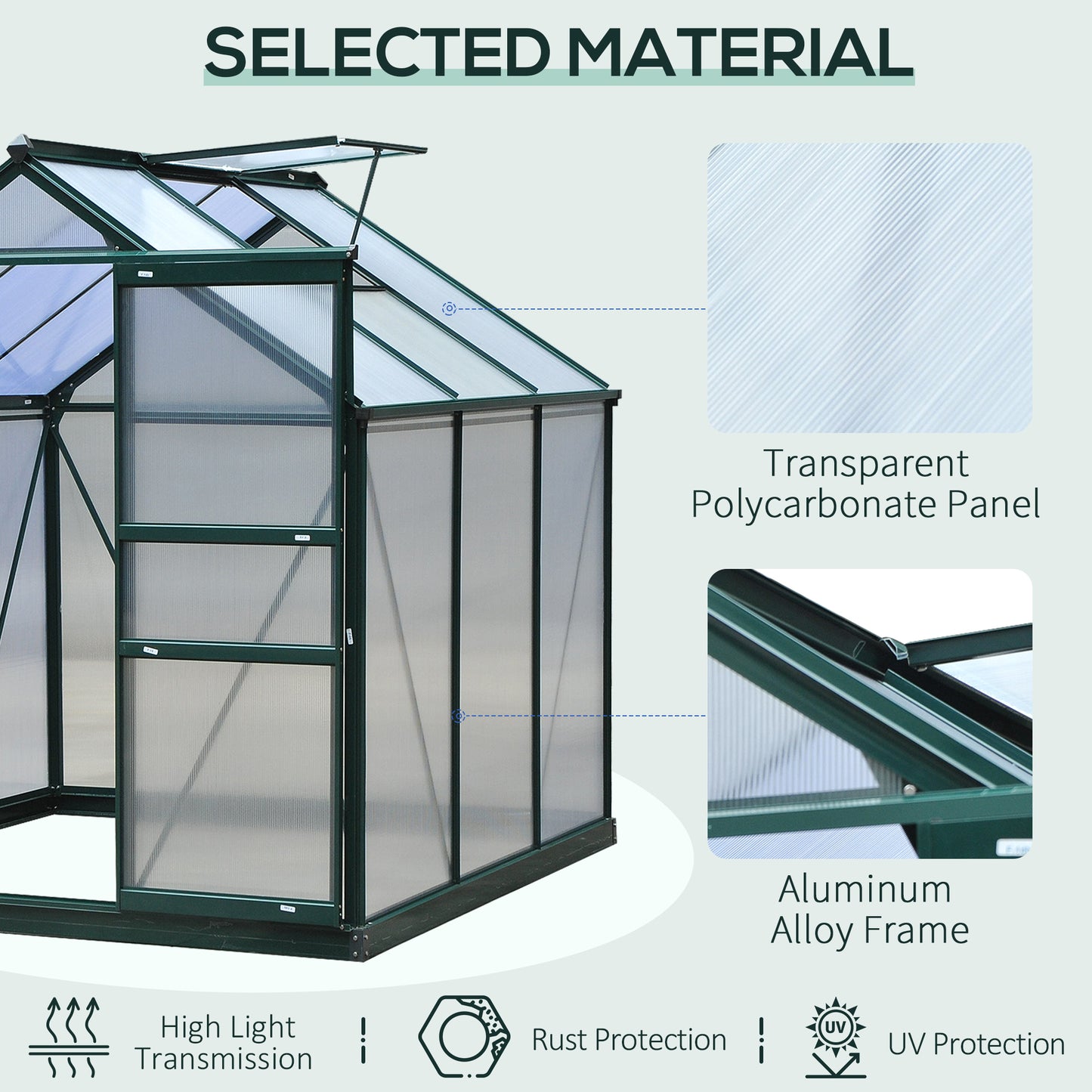 6 x 6ft Polycarbonate Greenhouse, Large Walk-In Green House with Slide Door and Window