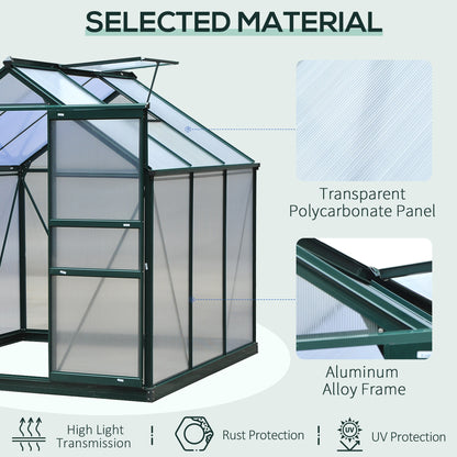 6 x 6ft Polycarbonate Greenhouse, Large Walk-In Green House with Slide Door and Window