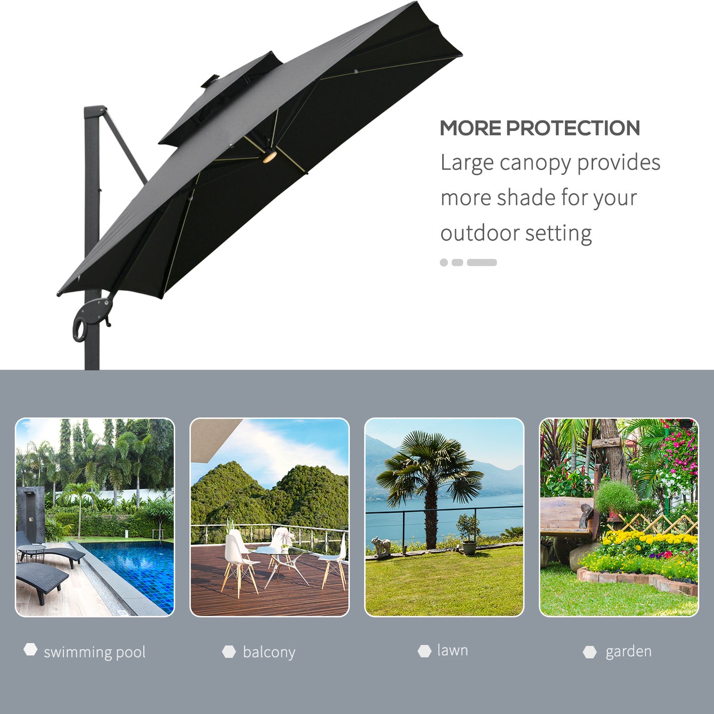 3 x 3(m) Aluminum Sun Square Canopy Top w/ Adjustable Pole Angle Dark Grey