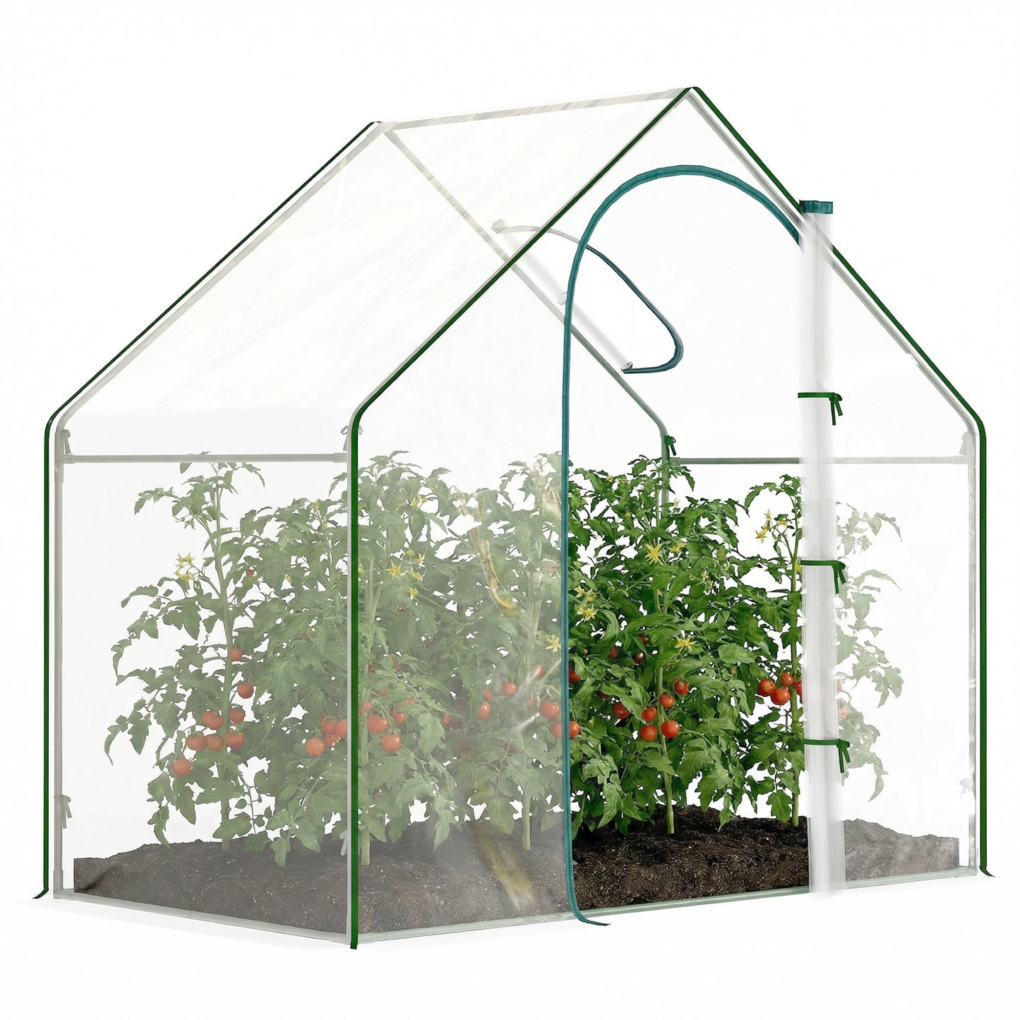 Walk In Tomato Greenhouse Garden Outdoor Mini Greenhouse Flower Planter Steel Frame with Zipped Door & Window, PVC Cover