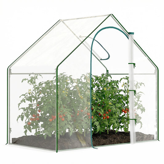 Walk In Tomato Greenhouse Garden Outdoor Mini Greenhouse Flower Planter Steel Frame with Zipped Door & Window, PVC Cover