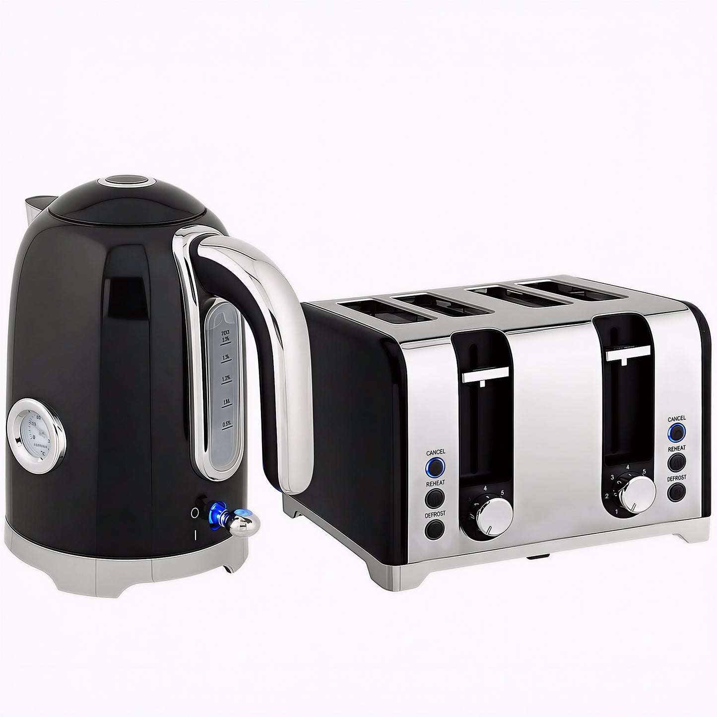 Retro 3000W Kettle and Toaster Set - Black