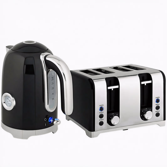 Retro 3000W Kettle and Toaster Set - Black