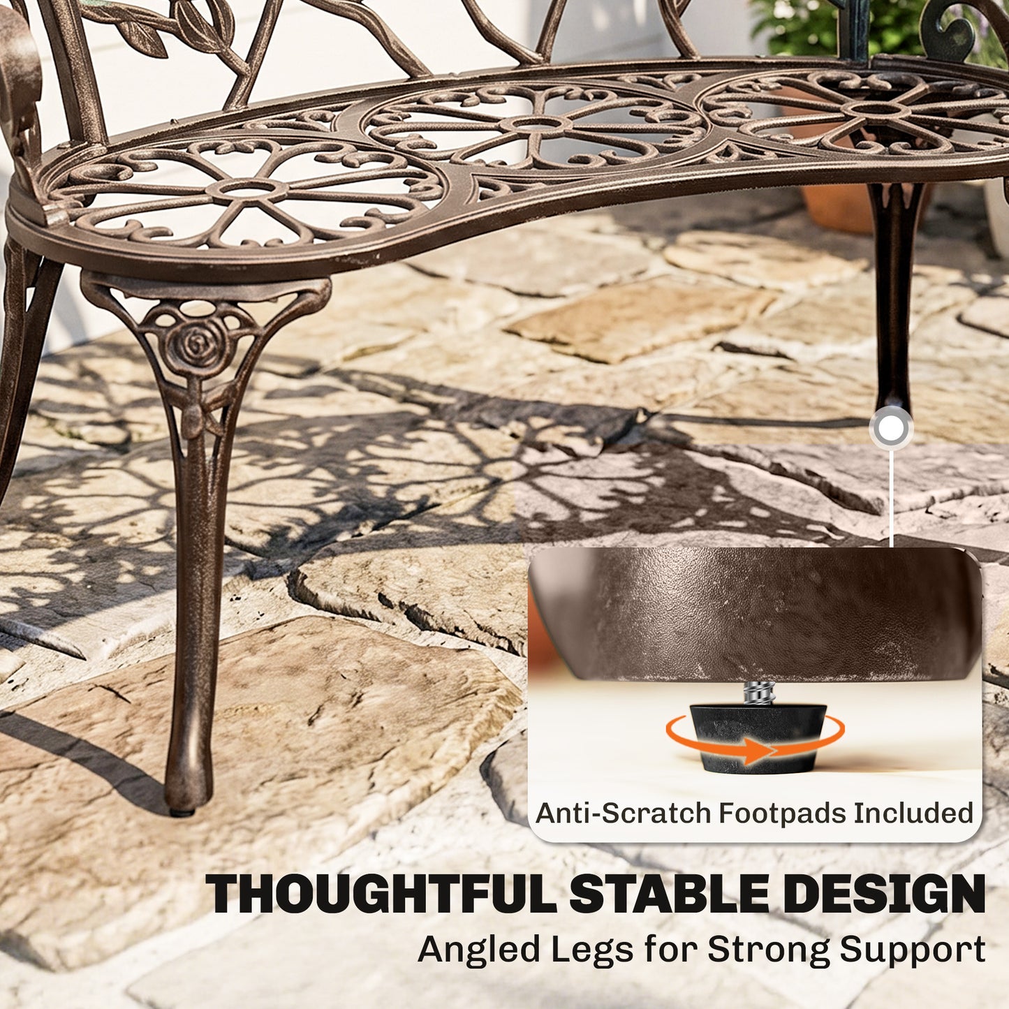 Cast Aluminium Garden Bench - Bronze Tone