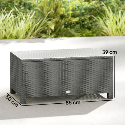 Rattan Garden Coffee Table with Glass Top, Light Grey
