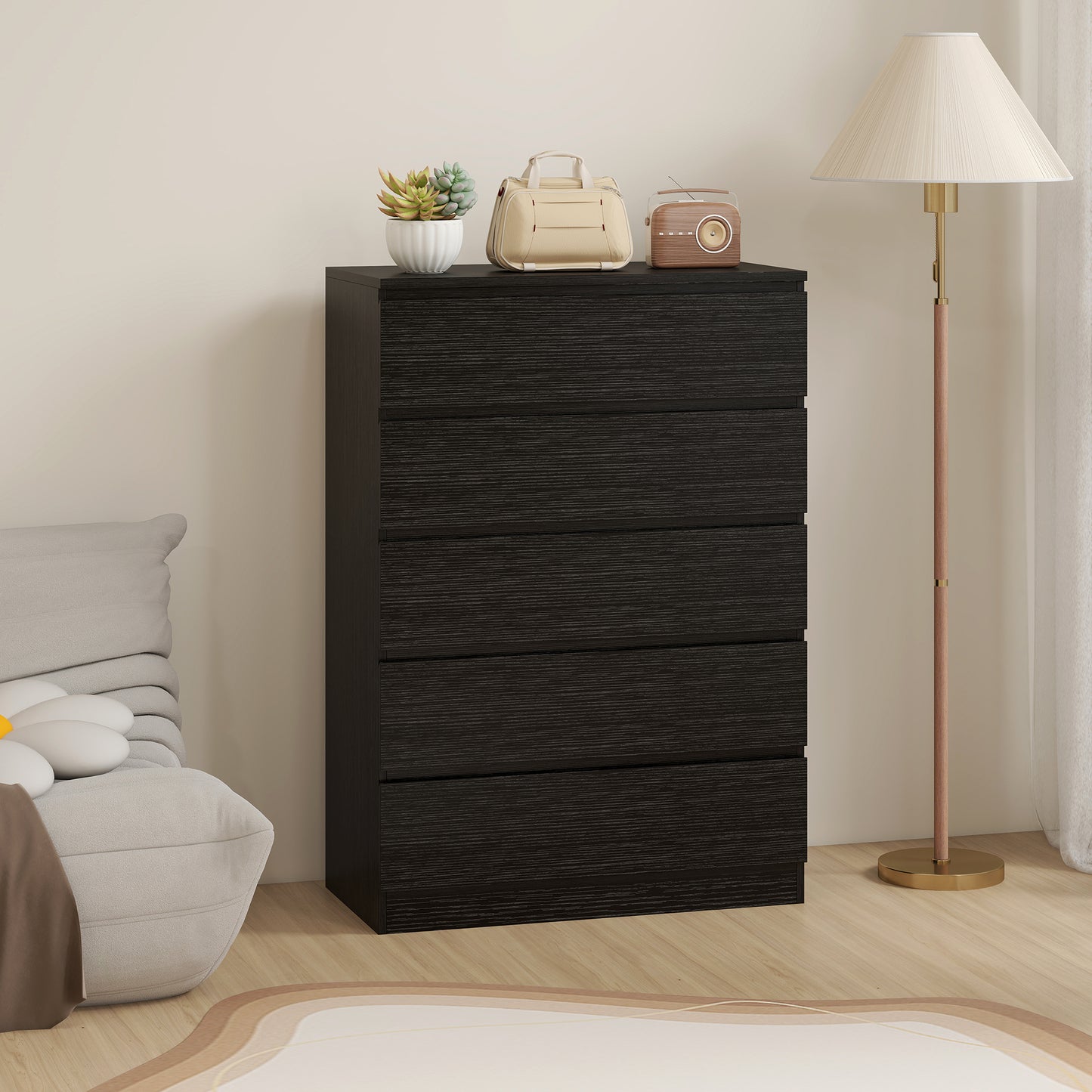 Chest of Drawers, 5 Drawer Dresser, Modern Storage Cabinet with 5 Drawers, for Bedroom, Living Room, Black