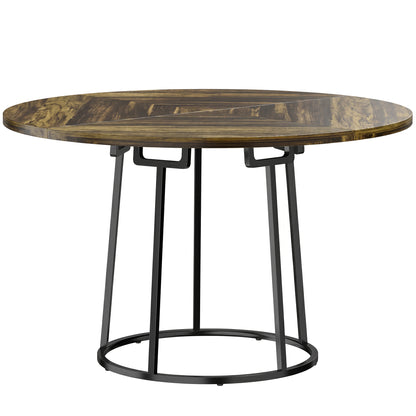 Dining Table Space Saving Kitchen Table Spliced Tabletop Conical Metal Base 120 cm Round Rustic Brown