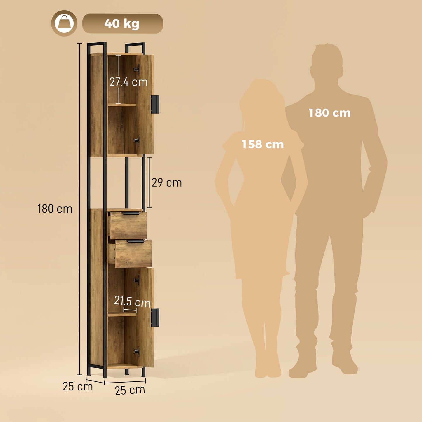 Freestanding Bathroom Cabinet, Tall Bathroom Storage Cabinet with Drawers and Shelves, Linen Storage, Brown