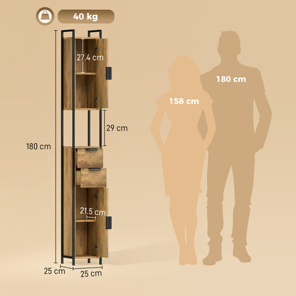 Freestanding Bathroom Cabinet, Tall Bathroom Storage Cabinet with Drawers and Shelves, Linen Storage, Brown