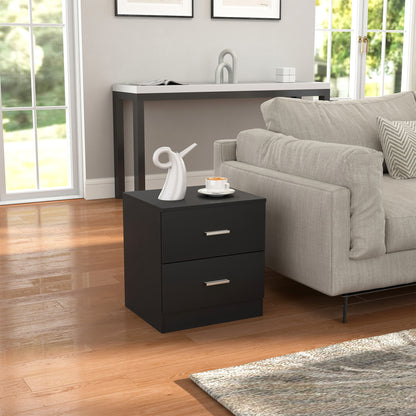 Modern Bedside Table, Beside Cabinet with 2 Drawers, for Bedroom, Living Room, Black