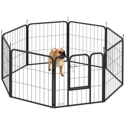 Eight-Panel Dog Playpen with Door, for Large Dogs, Indoors, Outdoors, 60cm Tall, Black