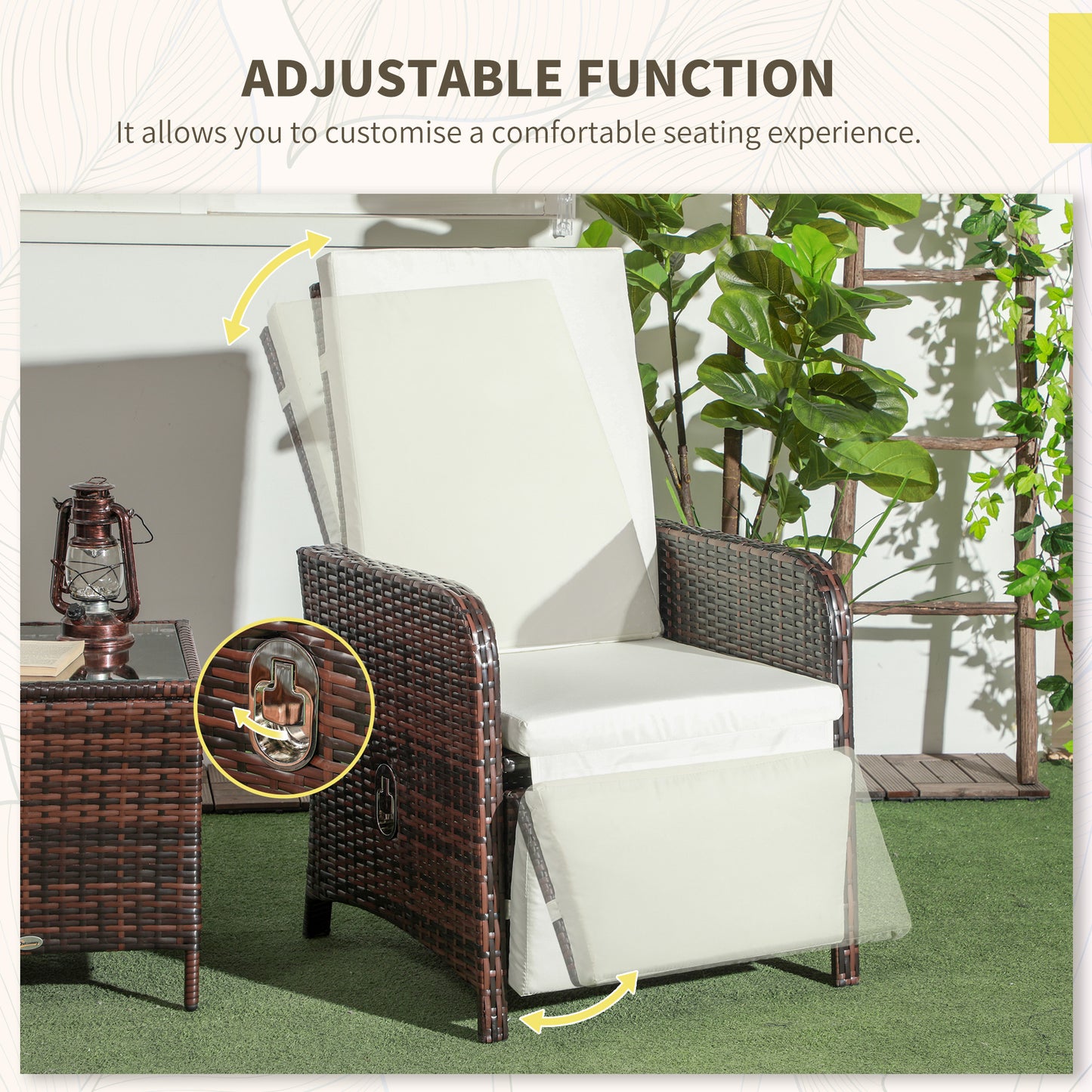 3 Pieces Rattan Bistro Set Balcony Furniture with Cushions, Storage Function - Cream White