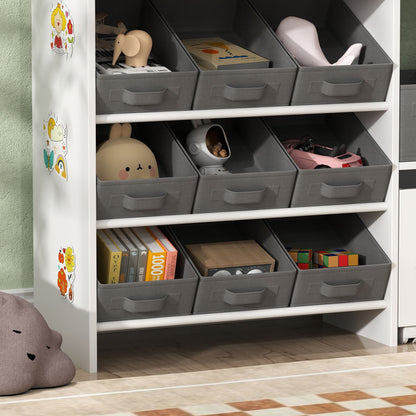 Kids Toy Storage Unit with 11 Bins, Cabinet, Top Shelves, 3 Stickers, for Nursery, Playroom, White