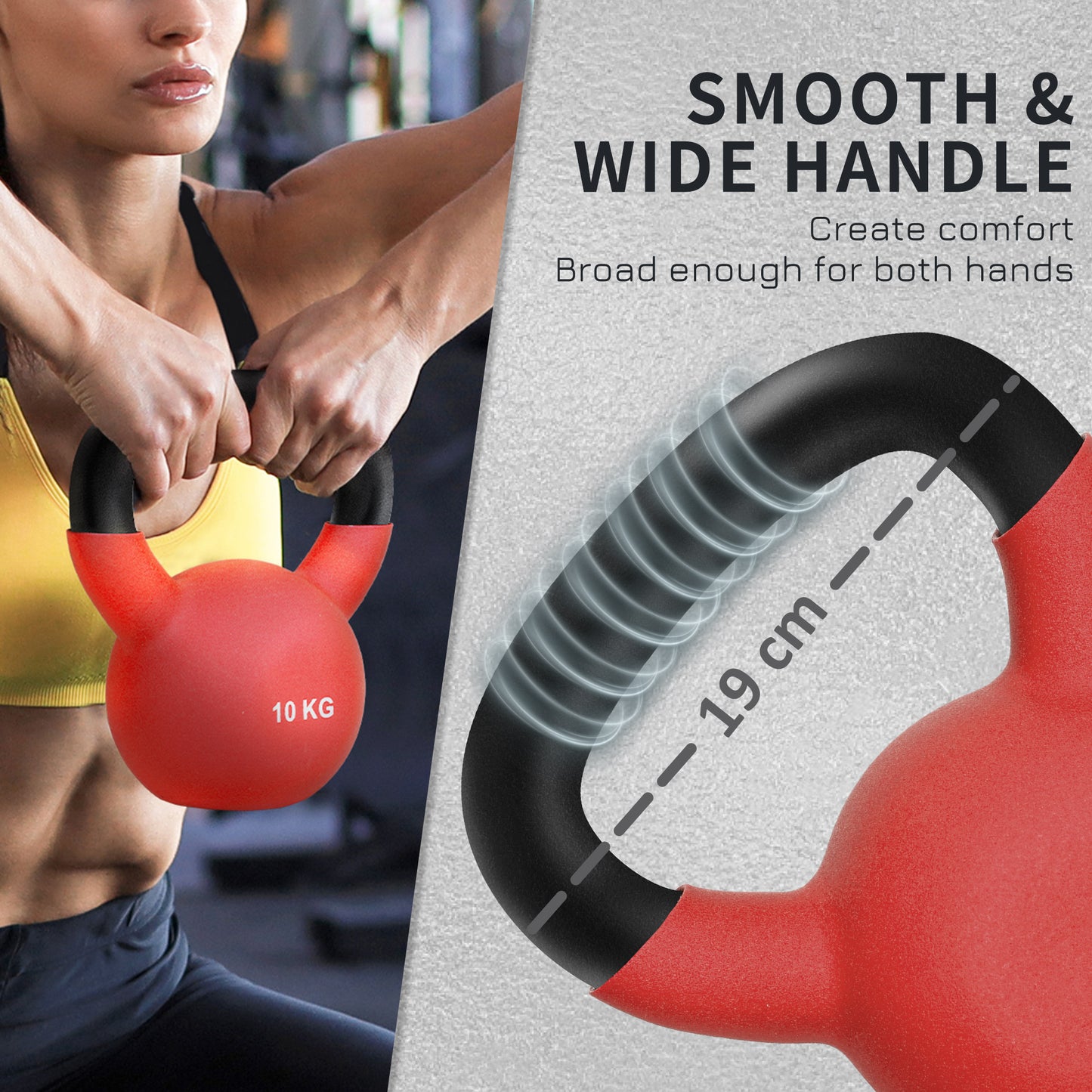 Kettlebell, 10kg Kettle Bell with Non-Slip Handle for Home Gym Weight Lifting and Strength Training, Red