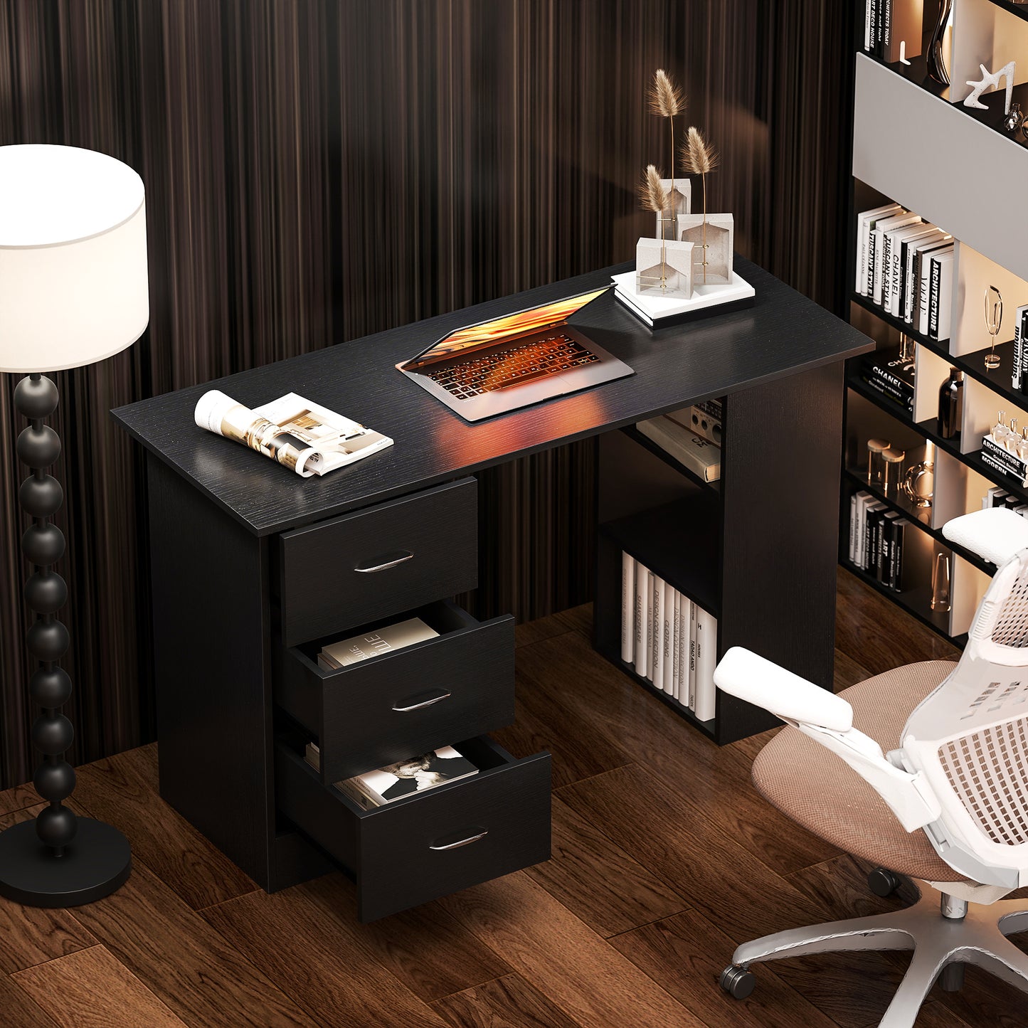 Computer Desk with Drawers, Home Office Desk, Writing Table, PC Workstation with 3 Storage Shelves for Working, Study