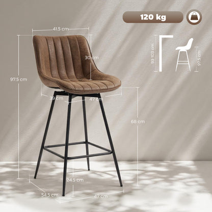Set of 2 PU Leather Swivel Bar Stools - Brown