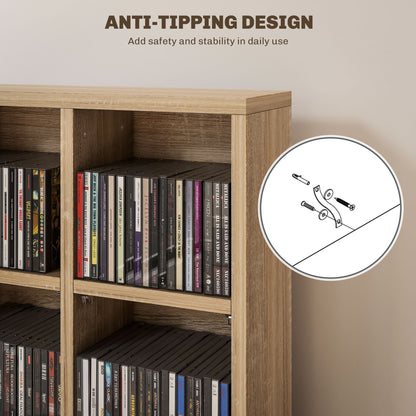 CD Storage Unit with Adjustable Shelves, Suitable for up to 456 CDs, 89 x 130.5 cm, Nature Wood Finish