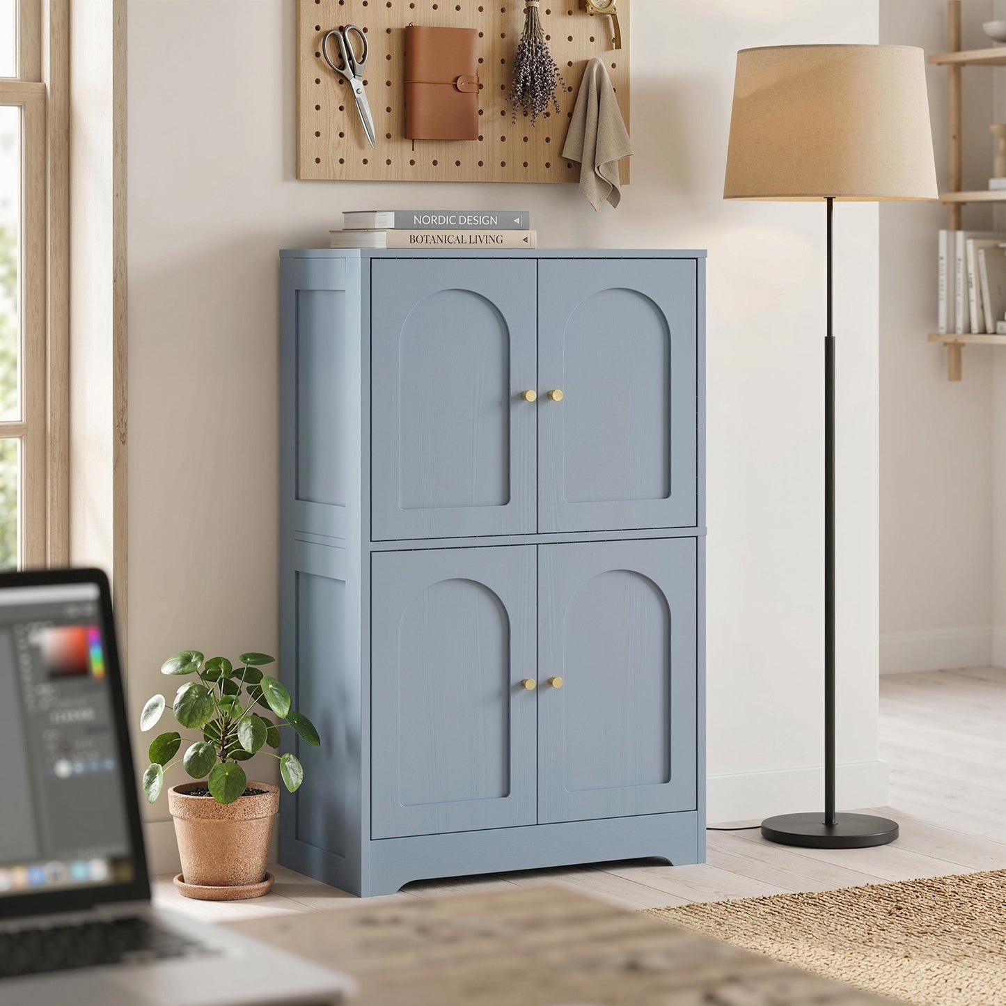 4-Door Kitchen Storage Cabinet with Adjustable Shelves - Grey