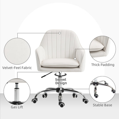 Velvet-Feel Office Chair with Adjustable Height and Wheels - Cream White