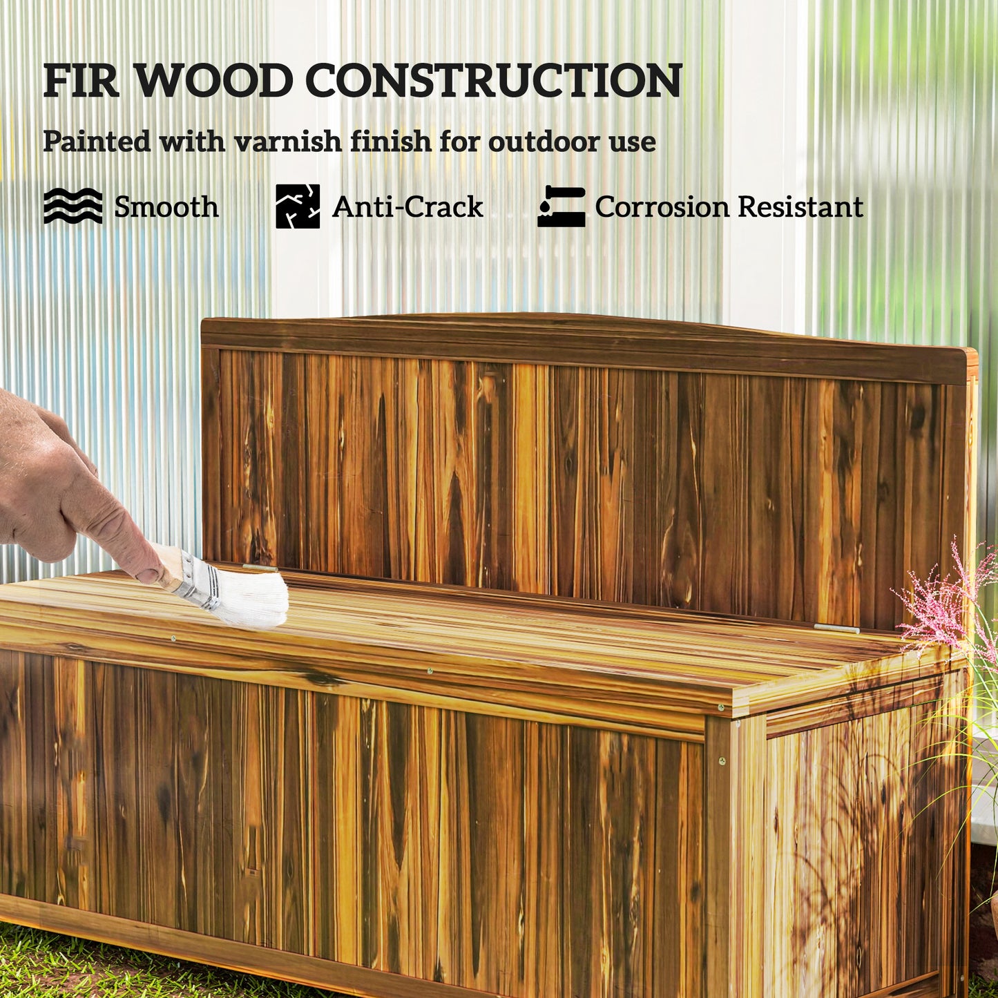 Wood Storage Bench for Patio Furniture, Outdoor Garden Seating Tools, Brown