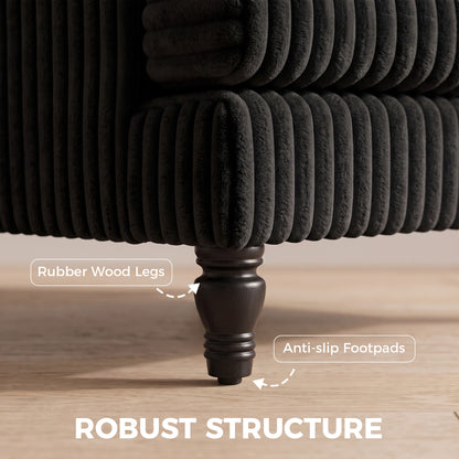 Corduroy Single Sofa Armchair, Modern Accent Chair with Stripes, Turned Legs and Wide Seat, Black